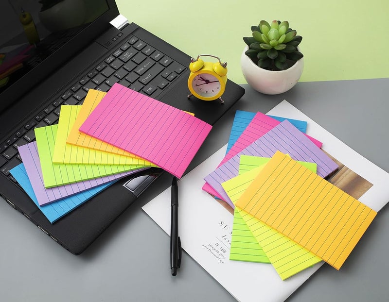 Kozerite (12 Pack) Lined Sticky Notes 4x6 in,Large Notepads with Lines,Ruled Stickies Super Sticking Power,Office School Memo Note Pads Bright Colors,Post on Windows Doors,Recyclable,Easy to Write on - Image 4